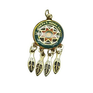 Multicolor Enamel St. Joseph's Indian School Pendant Gold Tone Vintage